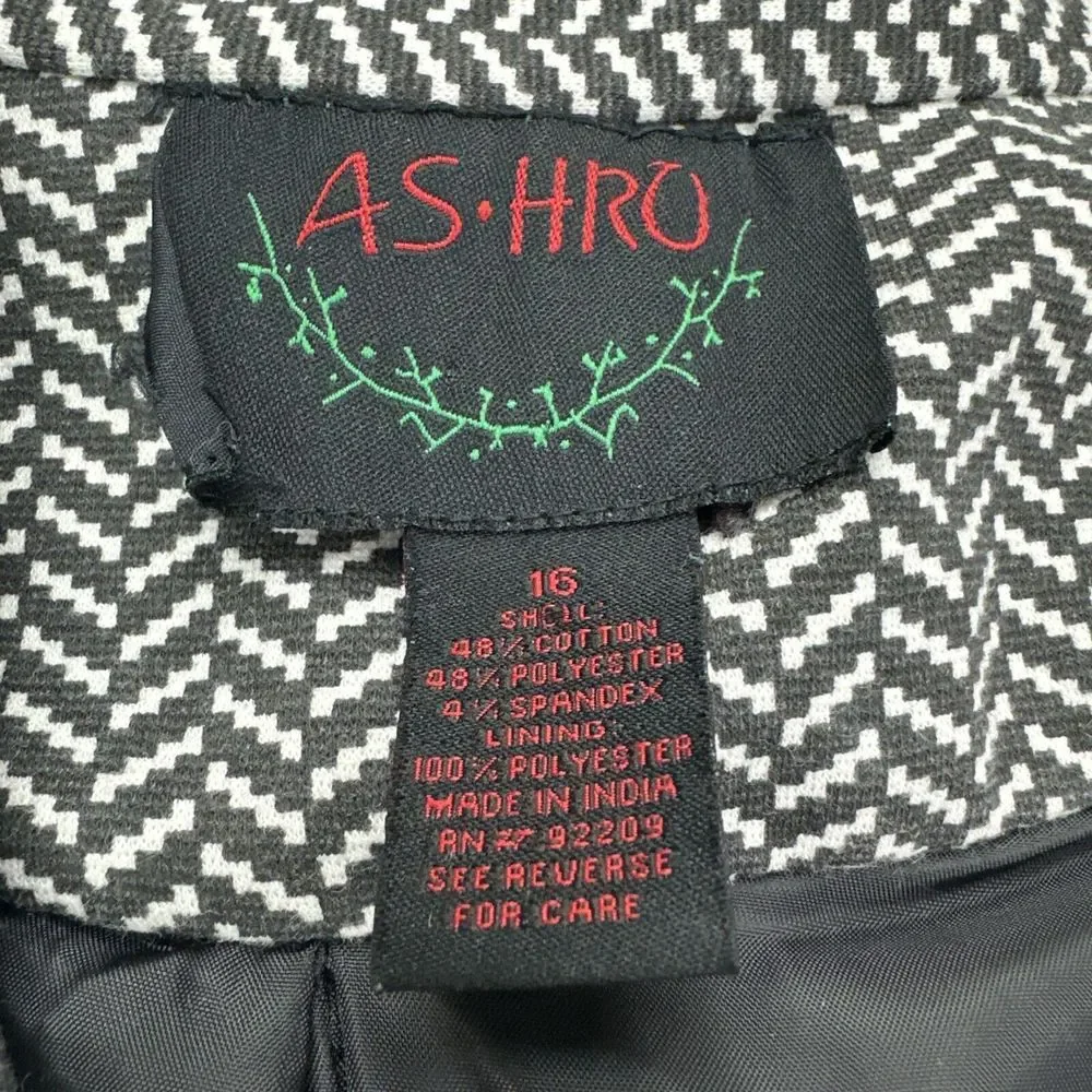 Ashro Black White Herringbone Dinner Party Blazer Jacket Size 16‎